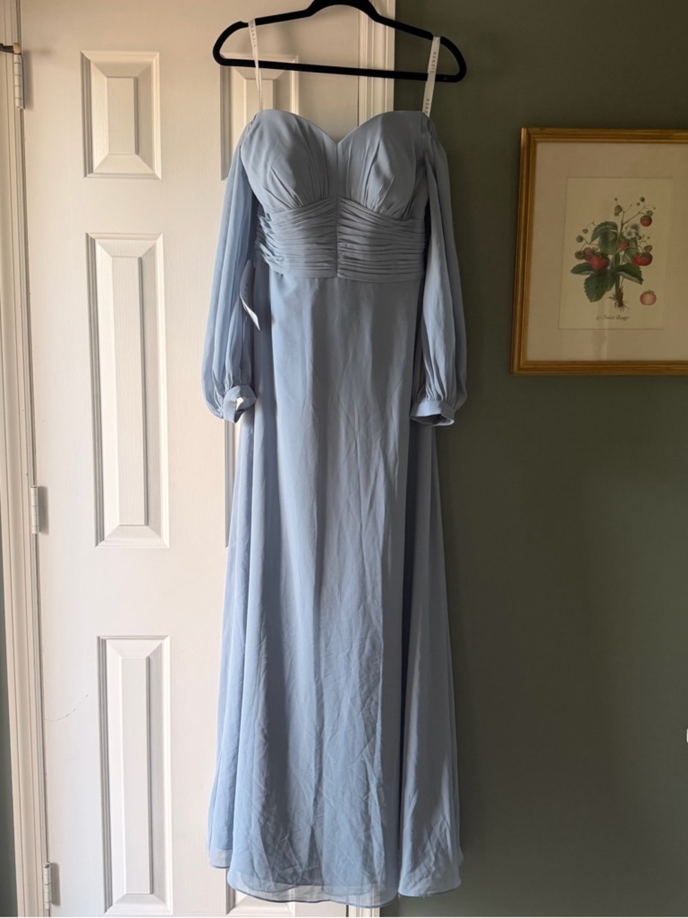 Azazie Rubina Dusty Blue Off Shoulder Long Sleeve Chiffon Bridesmaid Sz A10